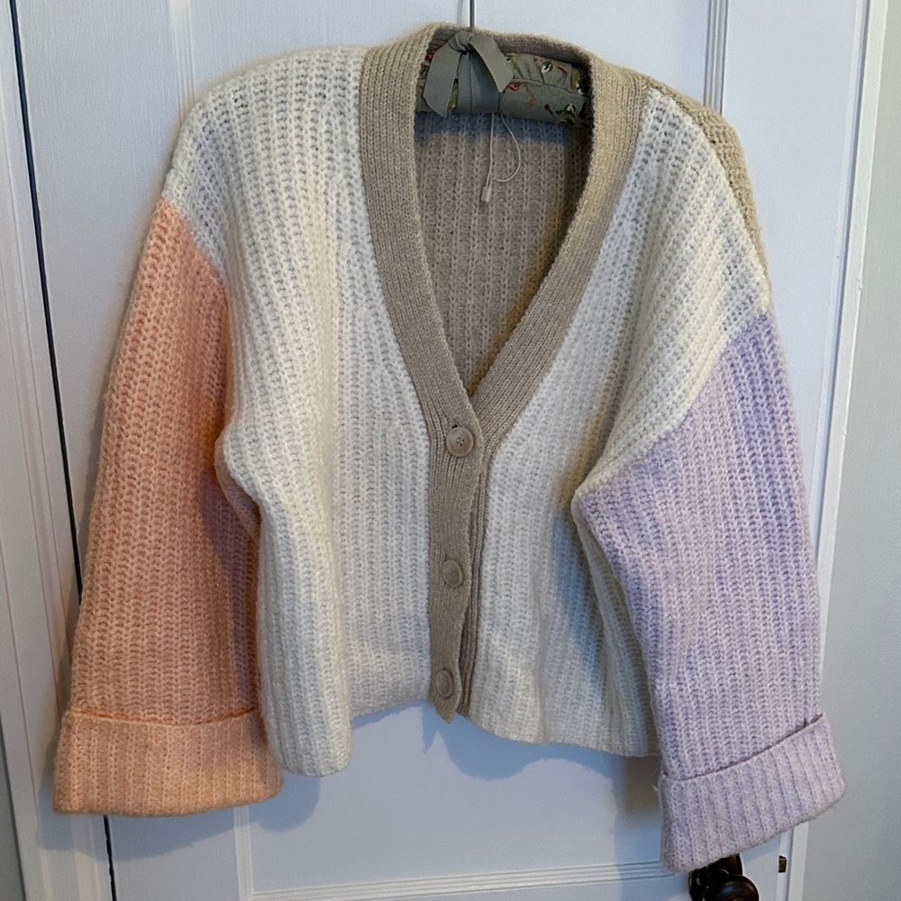 Mango Colorblock Pastel Cardigan Sweater, XS